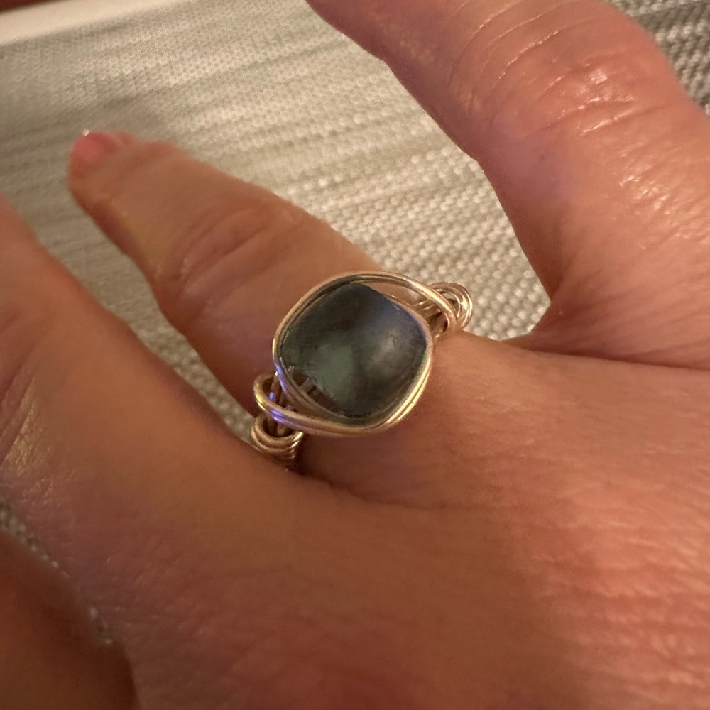 Blue Seaglass Silver Wire Ring - image 2